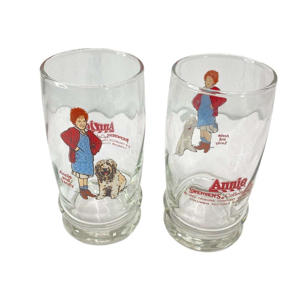 Lot of 2 Vintage 1982 Orphan Annie & Sandy Swensen's Collector 16oz Promo‎ Glass